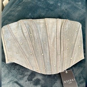 Meshki Denim Corset Crop Top, Size Small